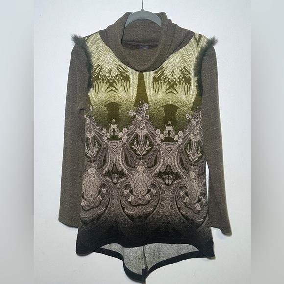 Anac by kimi Elegant Brown and Green Patterned Women's Sweater size Medium - Picture 1 of 9